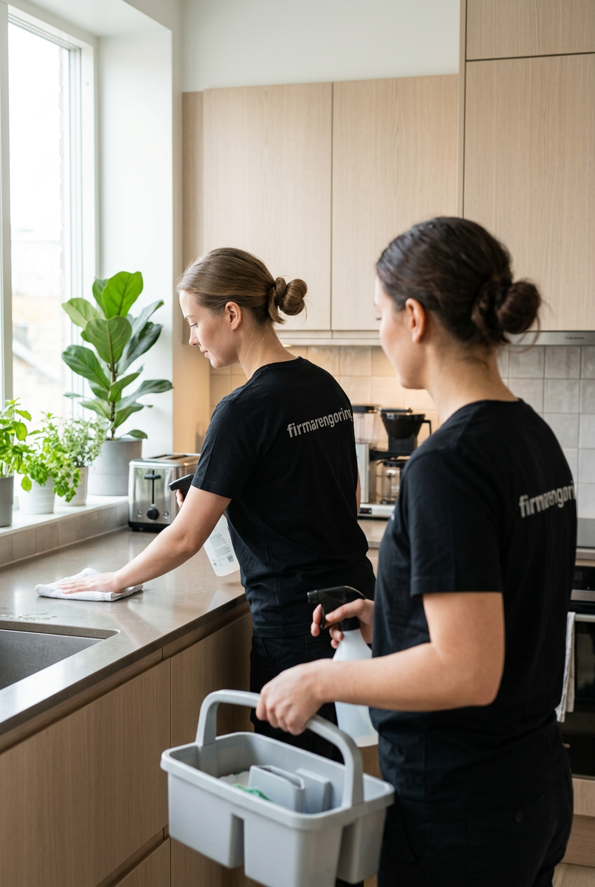 To medarbejdere rengør køkken